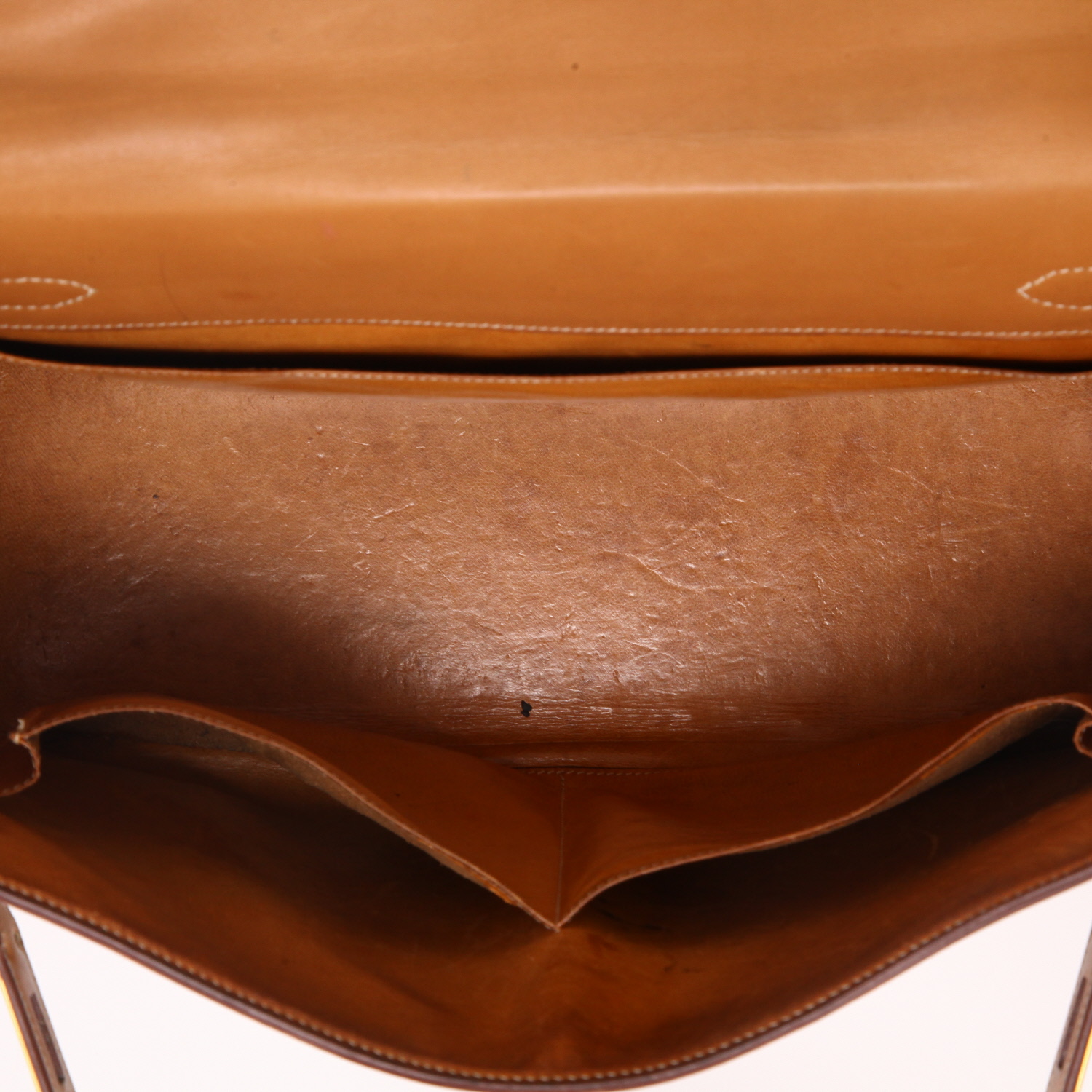 Sac à main Hermès  Kelly 32 cm en toile beige et cuir gold - Detail D4