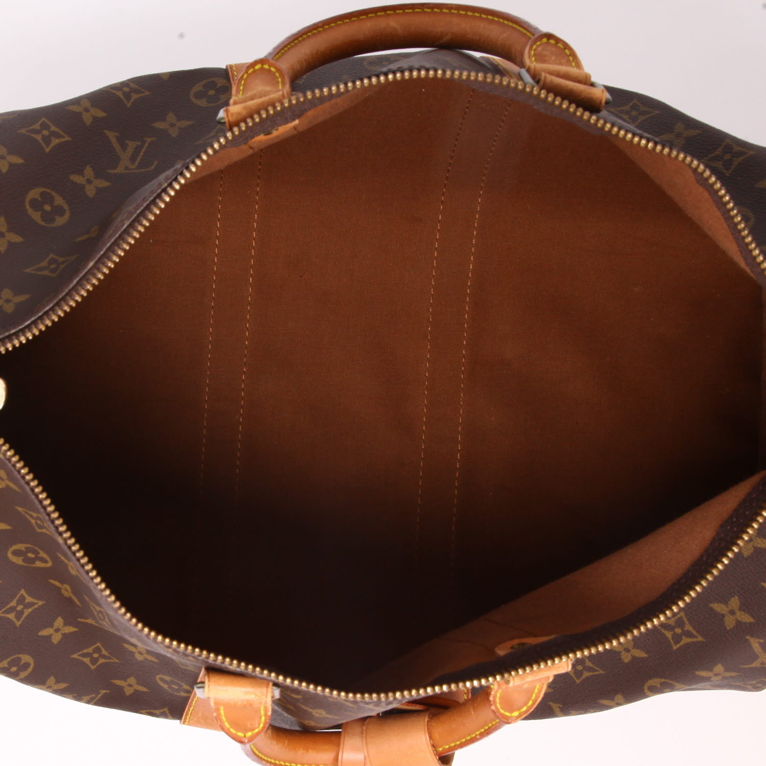 Louis Vuitton  Keepall 45 travel bag  in brown monogram canvas  and natural leather - Detail D3