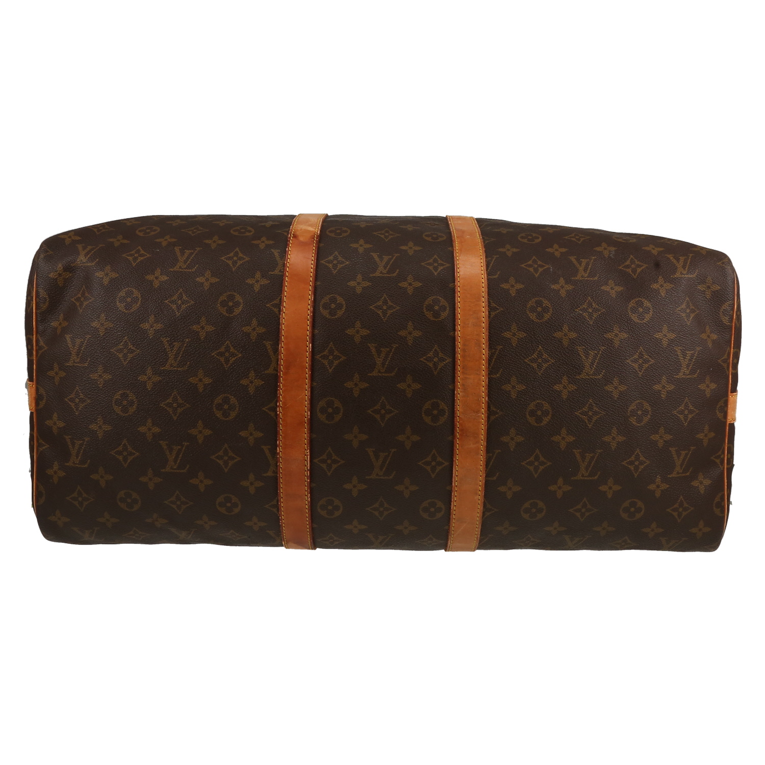 Bolsa de viaje Louis Vuitton  Keepall 55 en lona Monogram marrón y cuero natural - Detail D4
