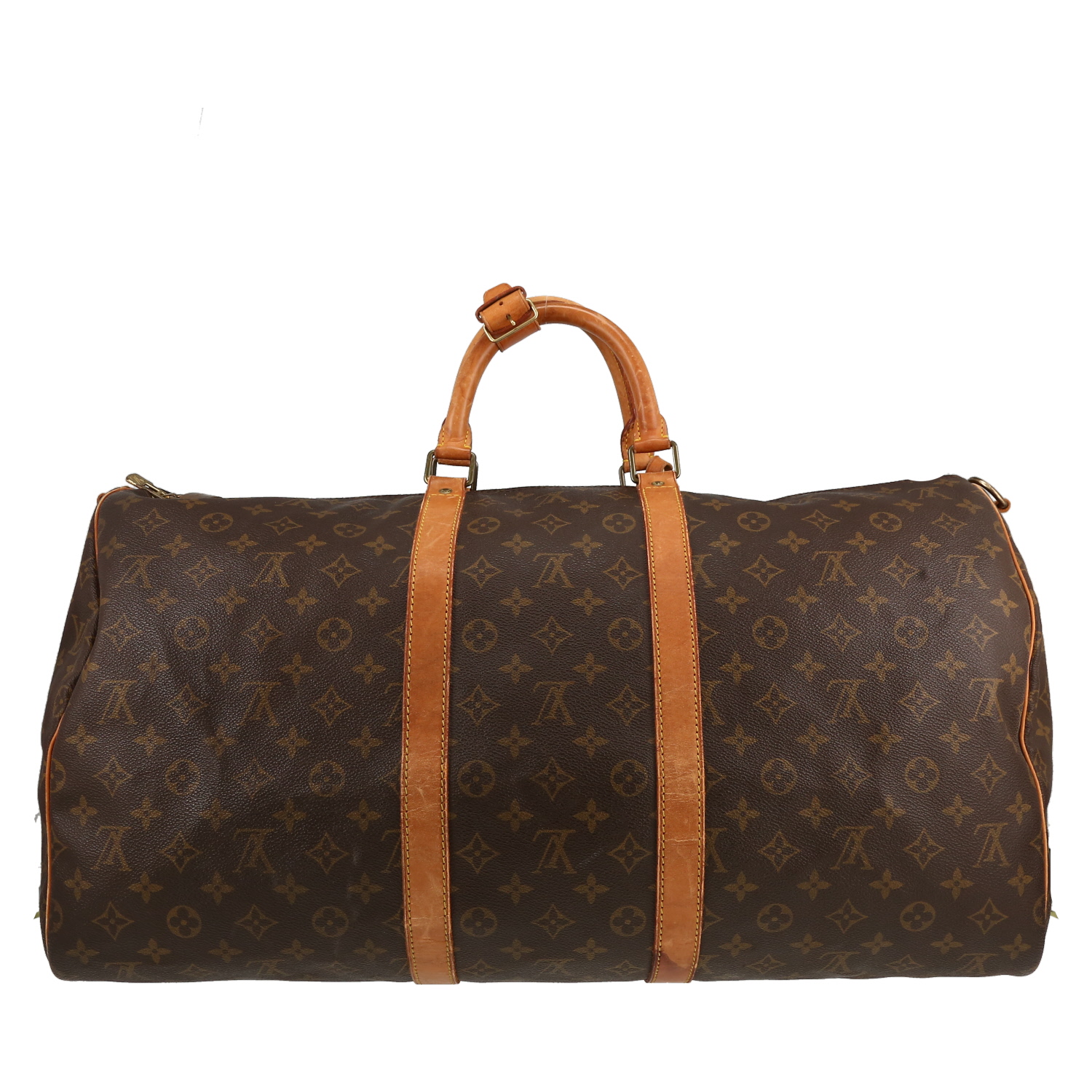 Sac de voyage Louis Vuitton  Keepall 55 en toile monogram marron et cuir naturel - Detail D5
