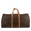 Borsa da viaggio Louis Vuitton  Keepall 55 in tela monogram marrone e pelle naturale - Detail D5 thumbnail