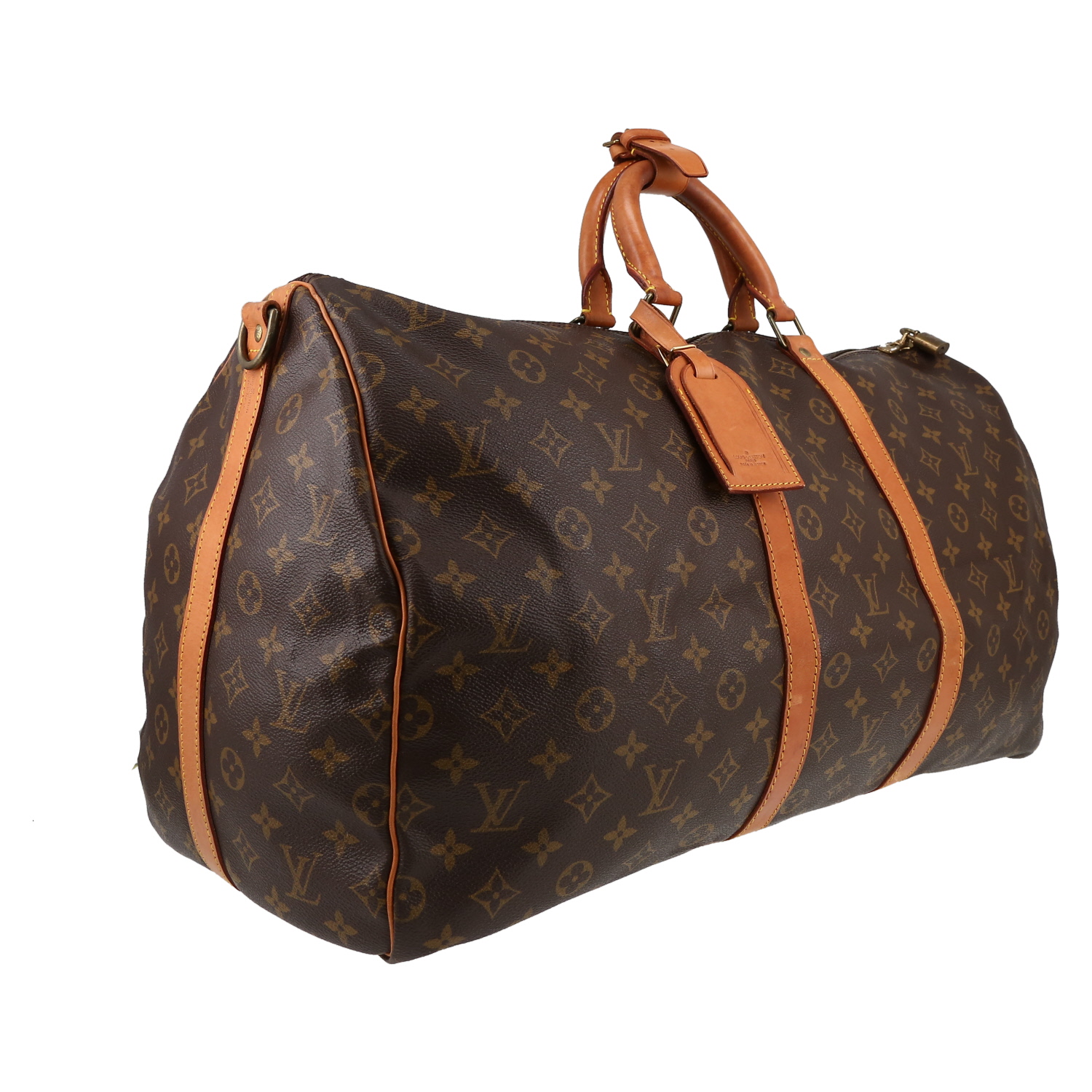 Louis Vuitton  Keepall 55 travel bag  in brown monogram canvas  and natural leather - Detail D3