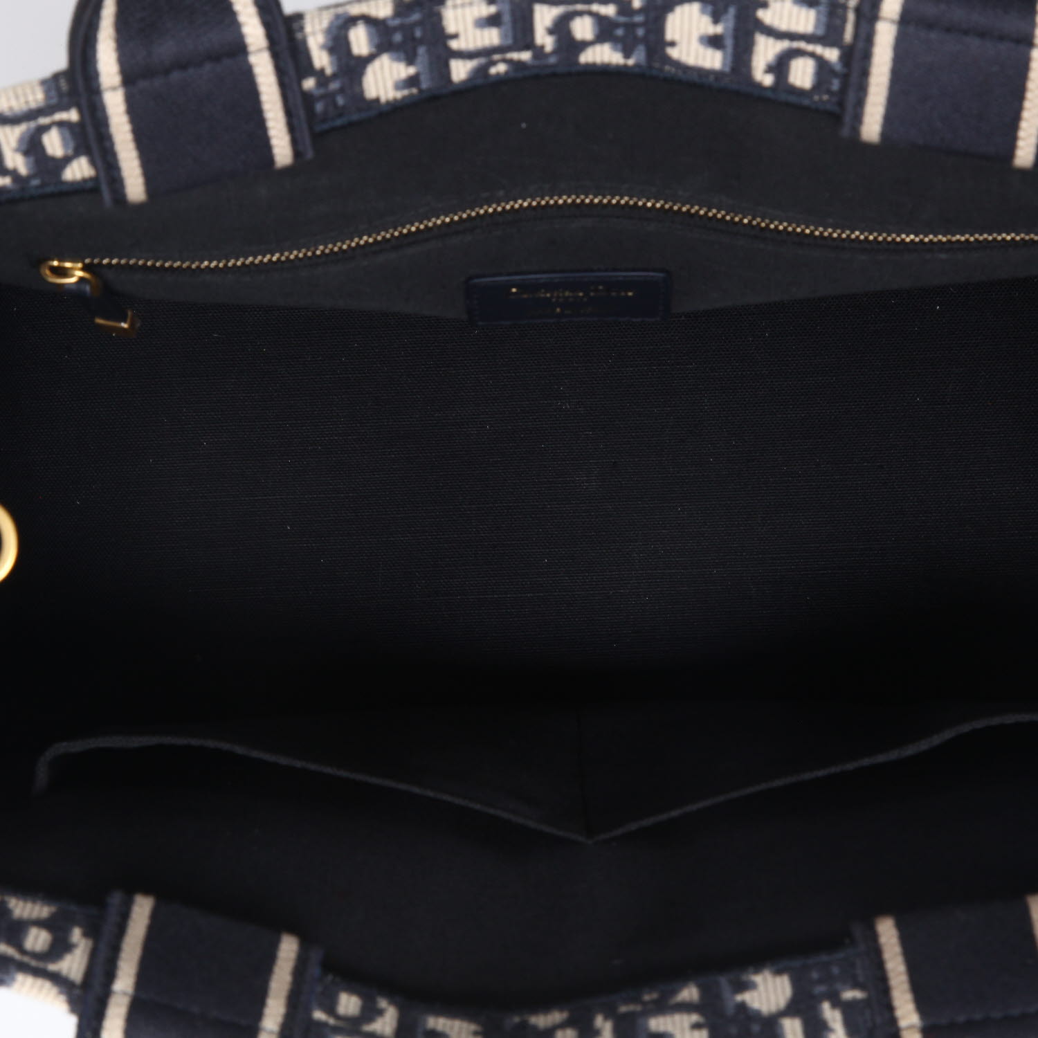 Dior  Book Tote medium model  shopping bag  in blue and beige monogram canvas Oblique  and navy blue leather - Detail D3