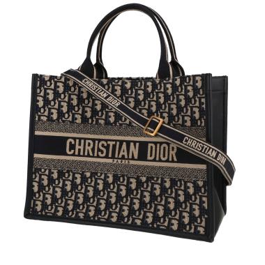 Dior  Book Tote medium model  shopping bag  in blue and beige monogram canvas Oblique  and navy blue leather
