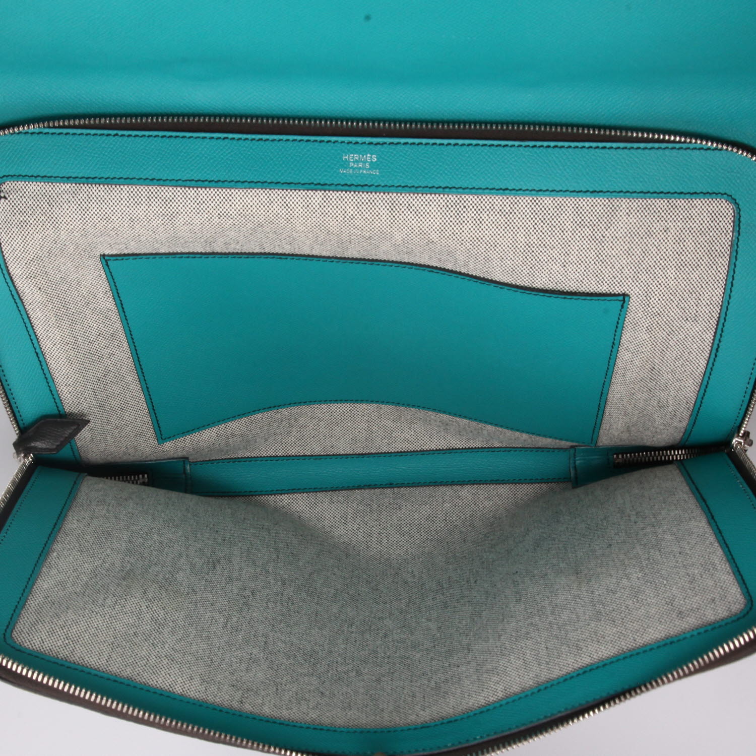 Porta-documentos Hermès  Serviette 57 en cuero epsom verde pino - Detail D3