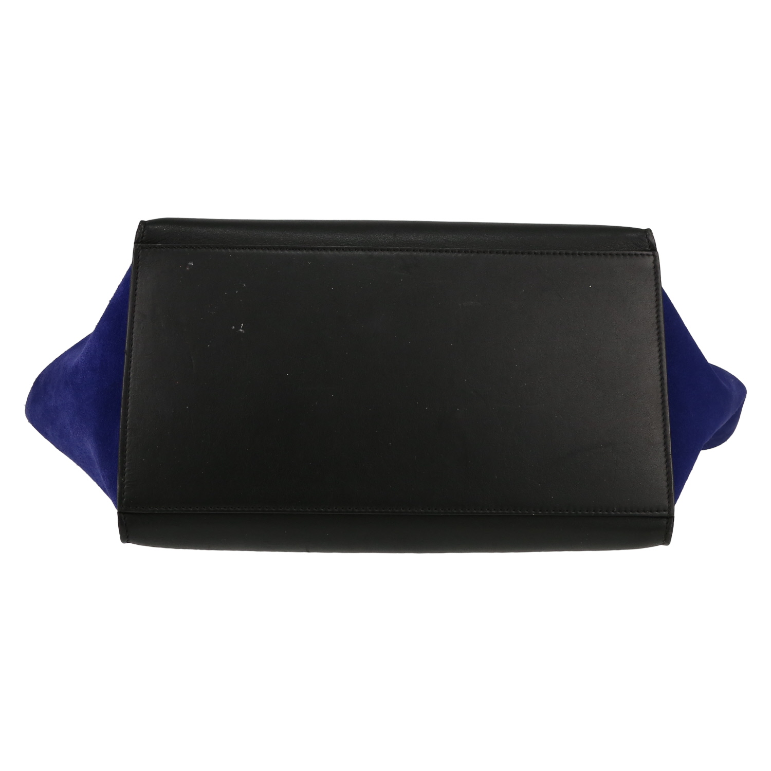 Celine  Trapeze handbag  in taupe and black leather  and blue suede - Detail D1