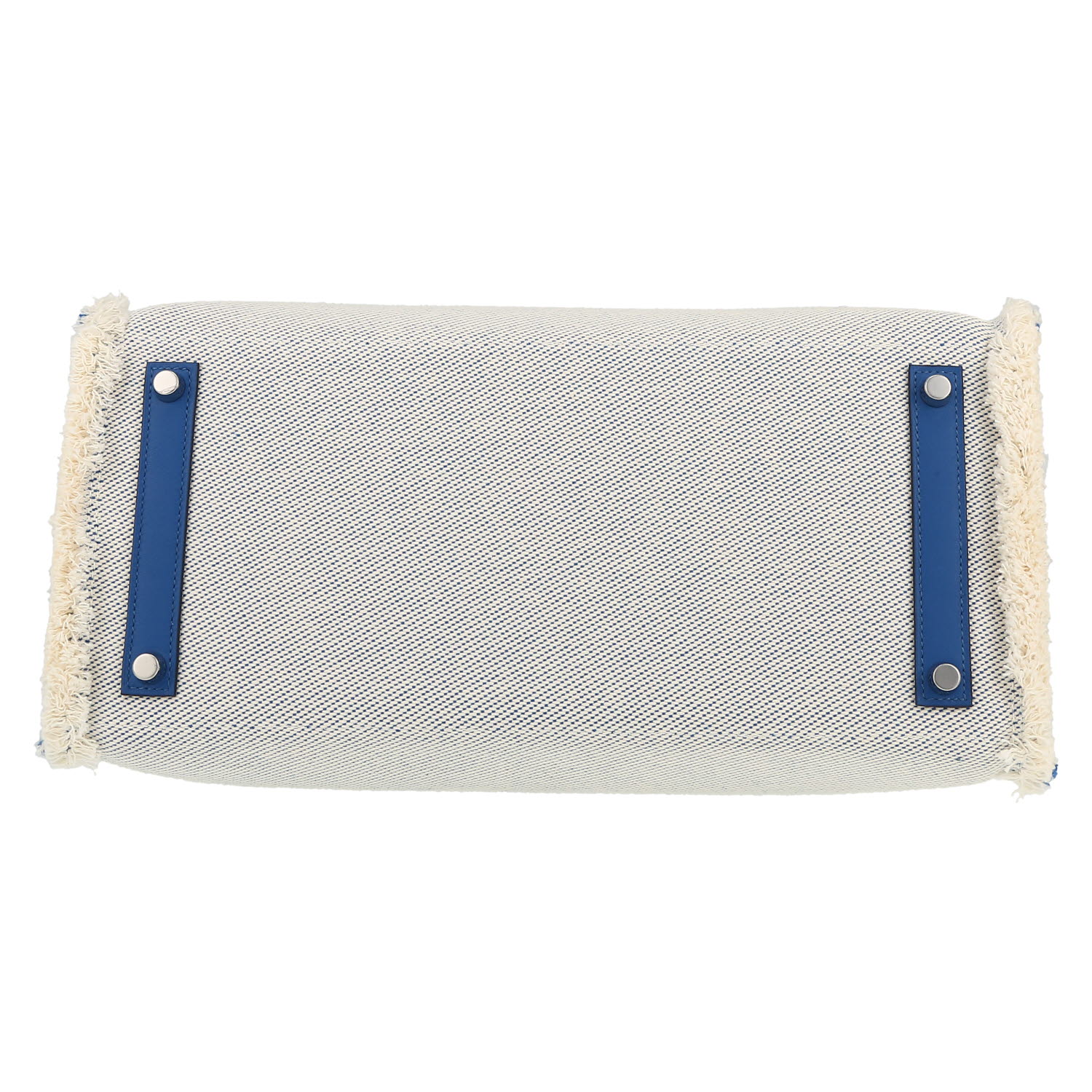 Hermès  Birkin 35 cm Fray Fray handbag  in beige canvas  and blue Swift leather - Detail D1