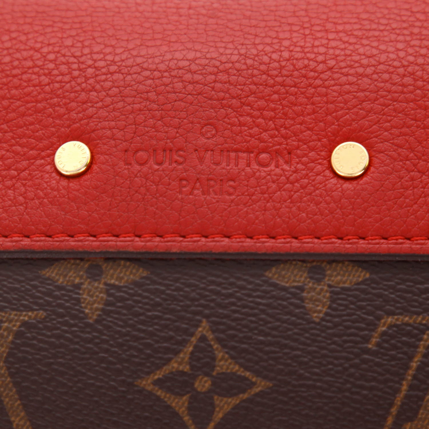 Louis Vuitton  Pallas shoulder bag  in brown monogram canvas  and red leather - Detail D2