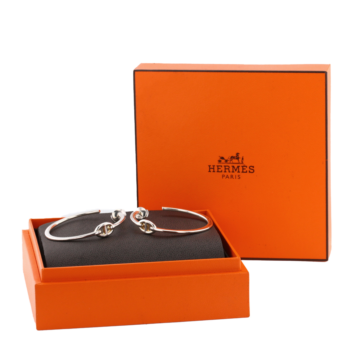 Paire de boucles d'oreilles Hermès Chaine d'ancre enchainée en argent - Detail D2