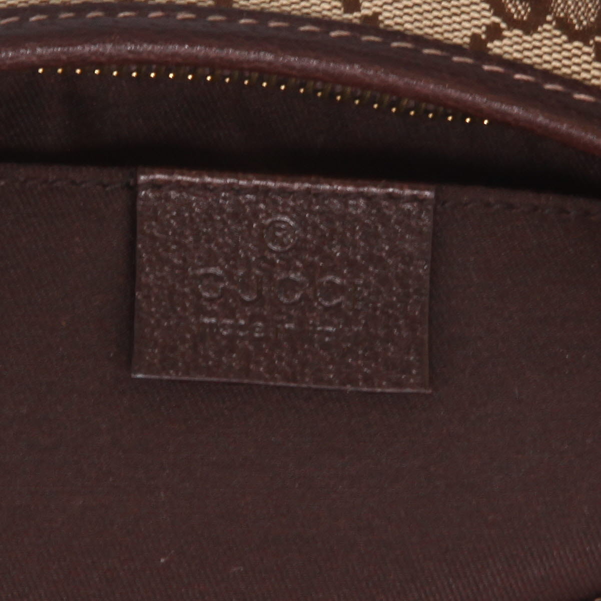 Borsa a spalla Gucci   in tela siglata beige e pelle marrone - Detail D2