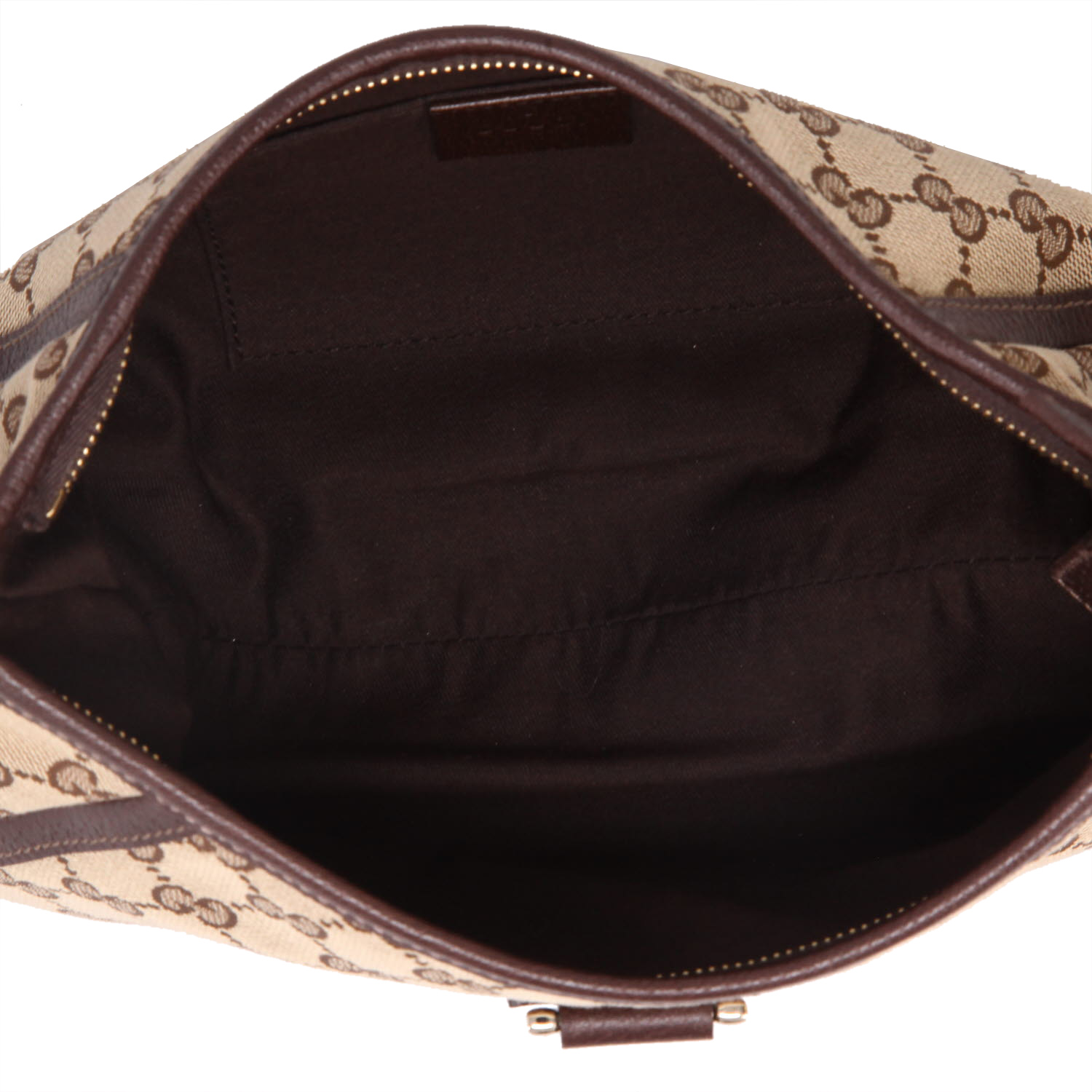 Bolso para llevar al hombro Gucci   en lona monogram beige y cuero marrón - Detail D3