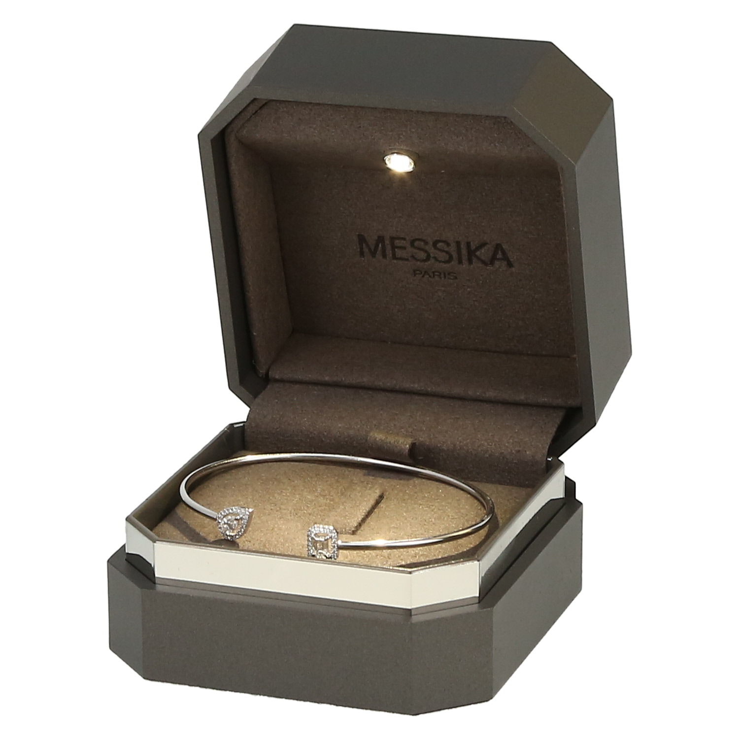 Bracelet jonc ouvert Messika My Twin en or blanc et diamants - Detail D2