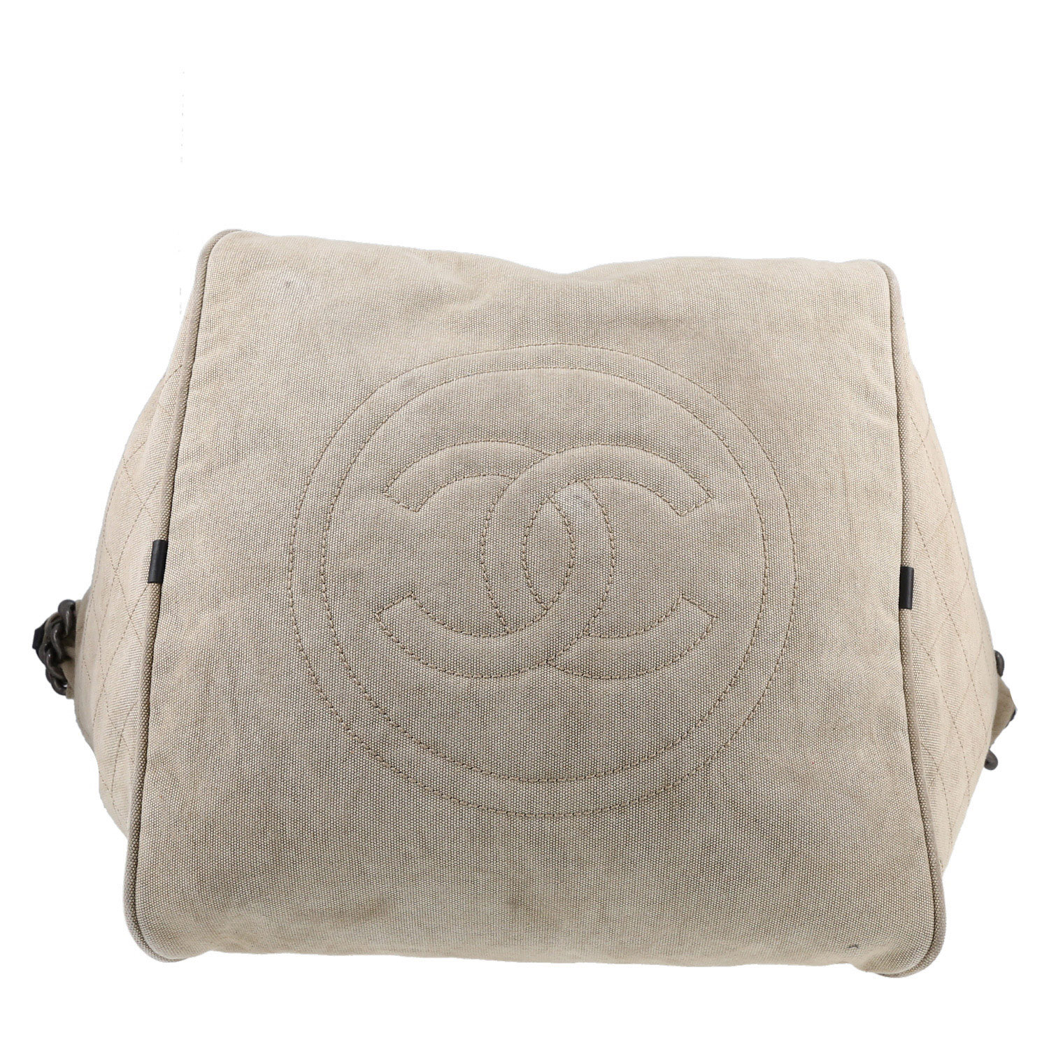 Sac cabas Chanel en toile beige et cuir noir - Detail D4