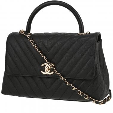 Bolso bandolera Chanel  Coco Handle mini  en cuero granulado acolchado negro