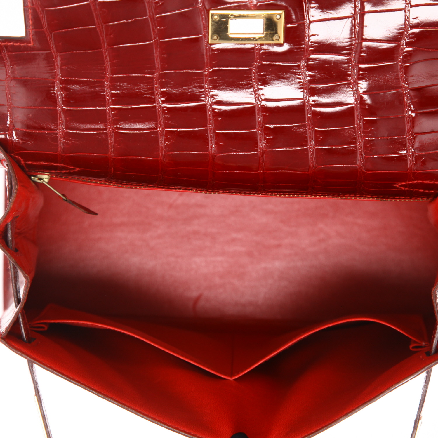 Bolso de mano Hermès  Kelly 28 cm en aligátor rojo Vif - Detail D3