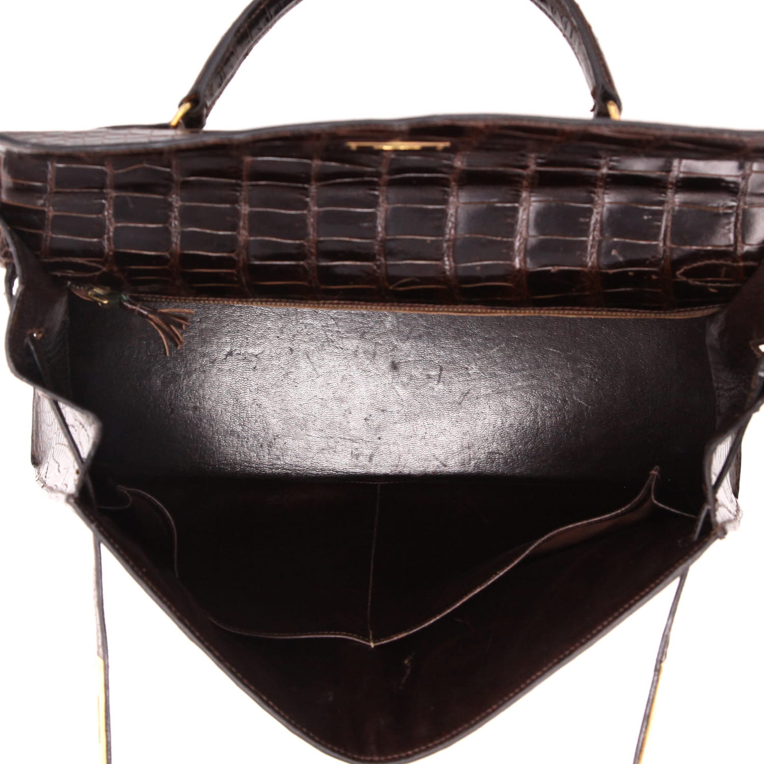 Sac à main Hermès  Kelly 35 cm en crocodile porosus marron - Detail D3