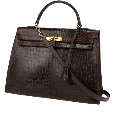 Sac à main Hermès  Kelly 35 cm en crocodile porosus marron