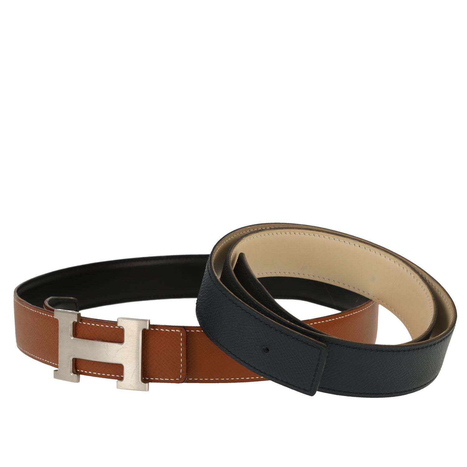 Hermès  Ceinture H belt  in gold epsom leather  and black leather - Detail D3
