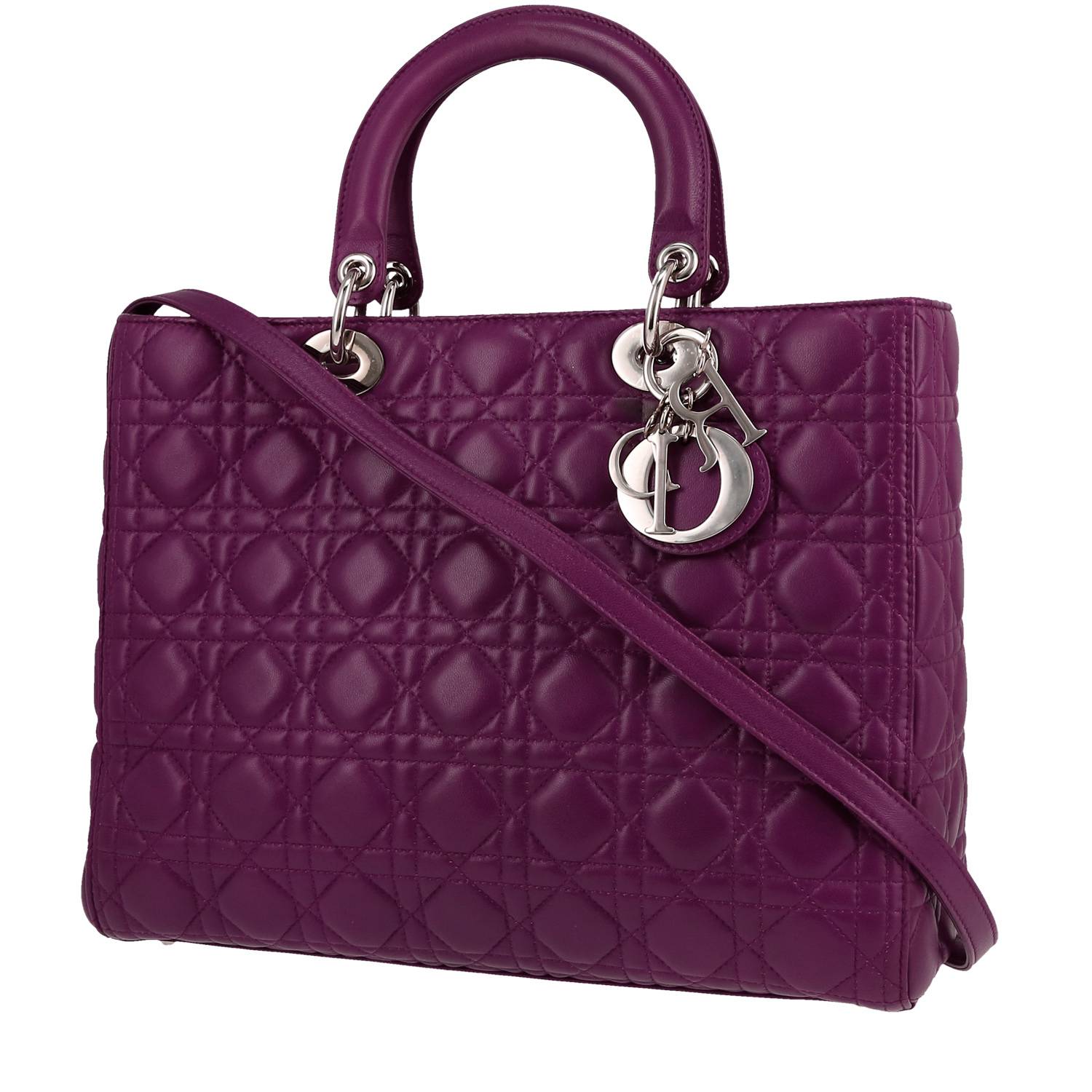 sac à main dior lady dior grand modèle en cuir cannage violet