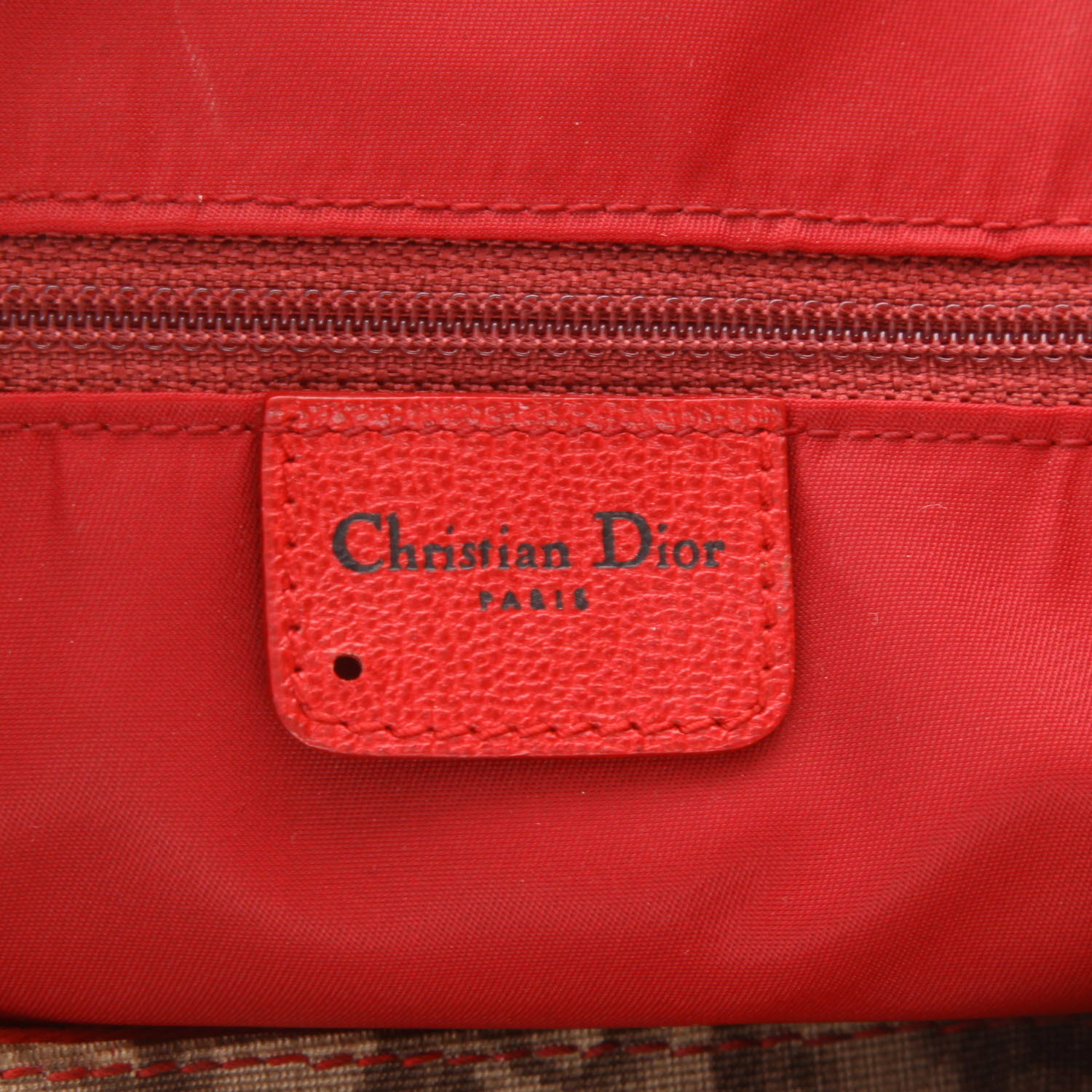 Sac à main Dior  Rasta en toile monogram marron et cuir rouge - Detail D2