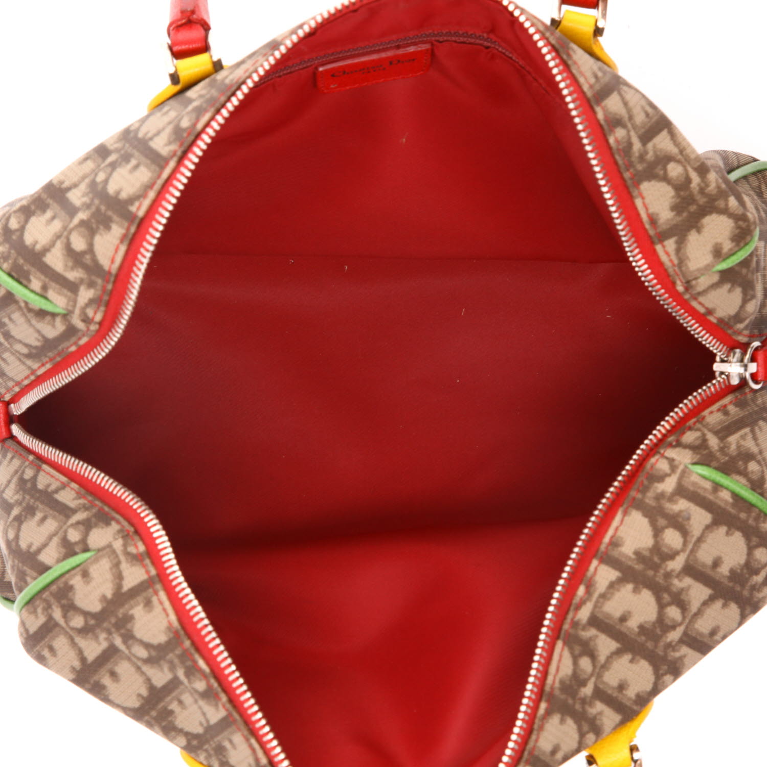 Sac à main Dior  Rasta en toile monogram marron et cuir rouge - Detail D3