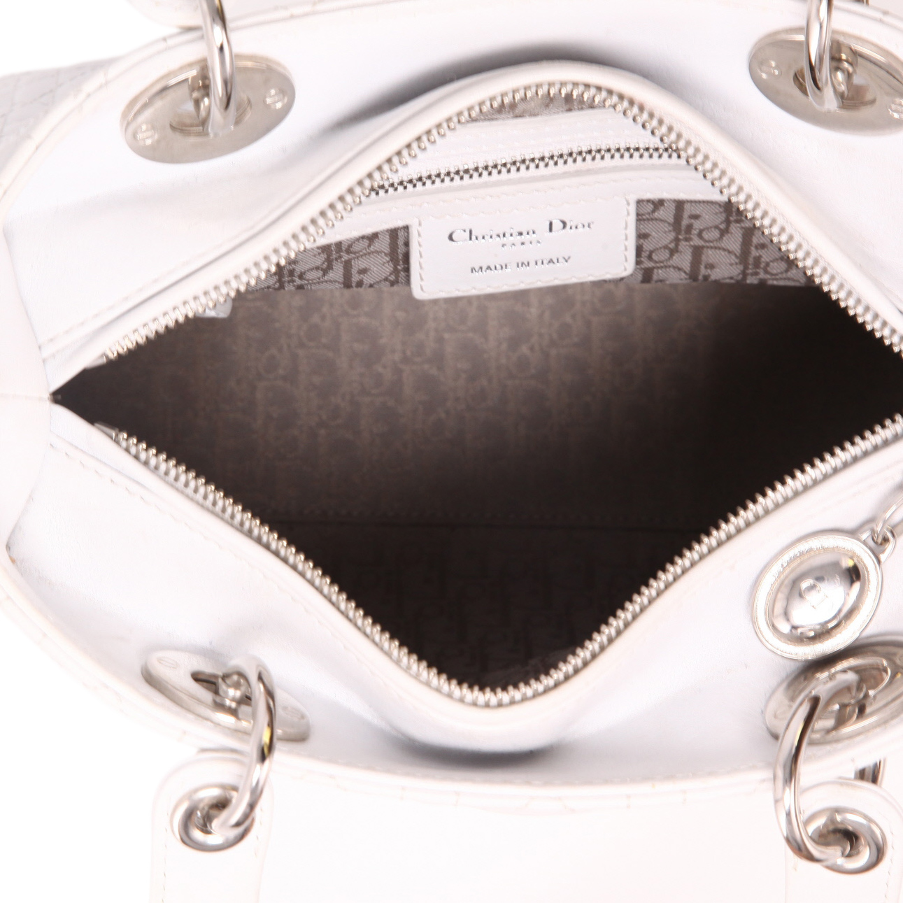 Borsa Dior  Lady Dior in pelle cannage bianca - Detail D3