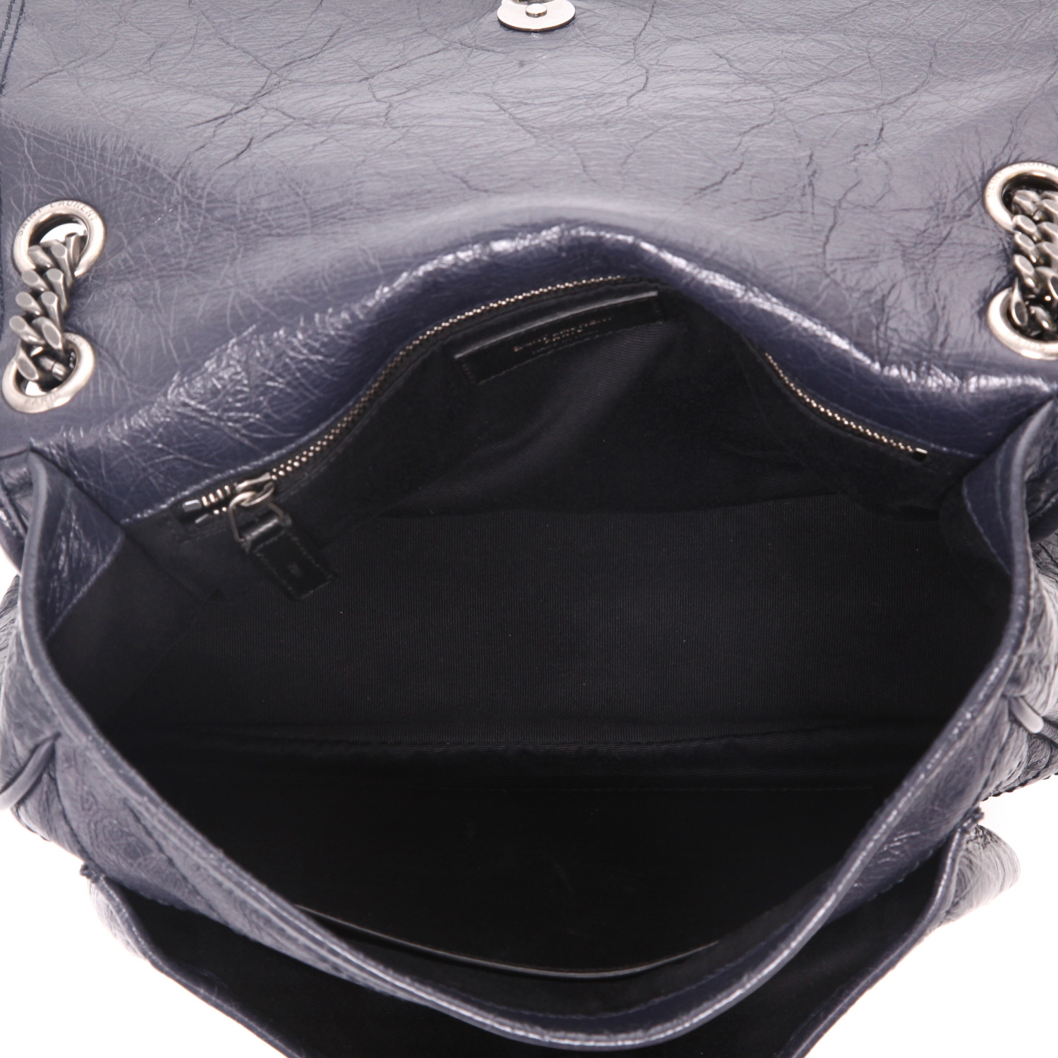 Sac bandoulière Saint Laurent  Niki moyen modèle  en cuir bleu-marine - Detail D3