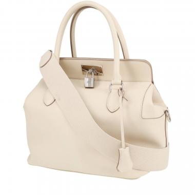 Bolso de mano Hermès  Tool Box en cuero swift Craie