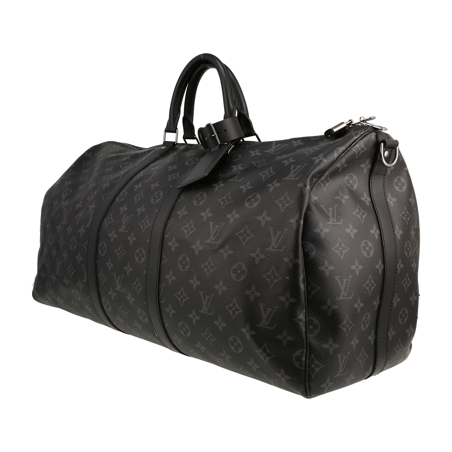 Bolsa de viaje Louis Vuitton  Keepall 55 en lona Monogram gris Graphite y cuero negro - Detail D2