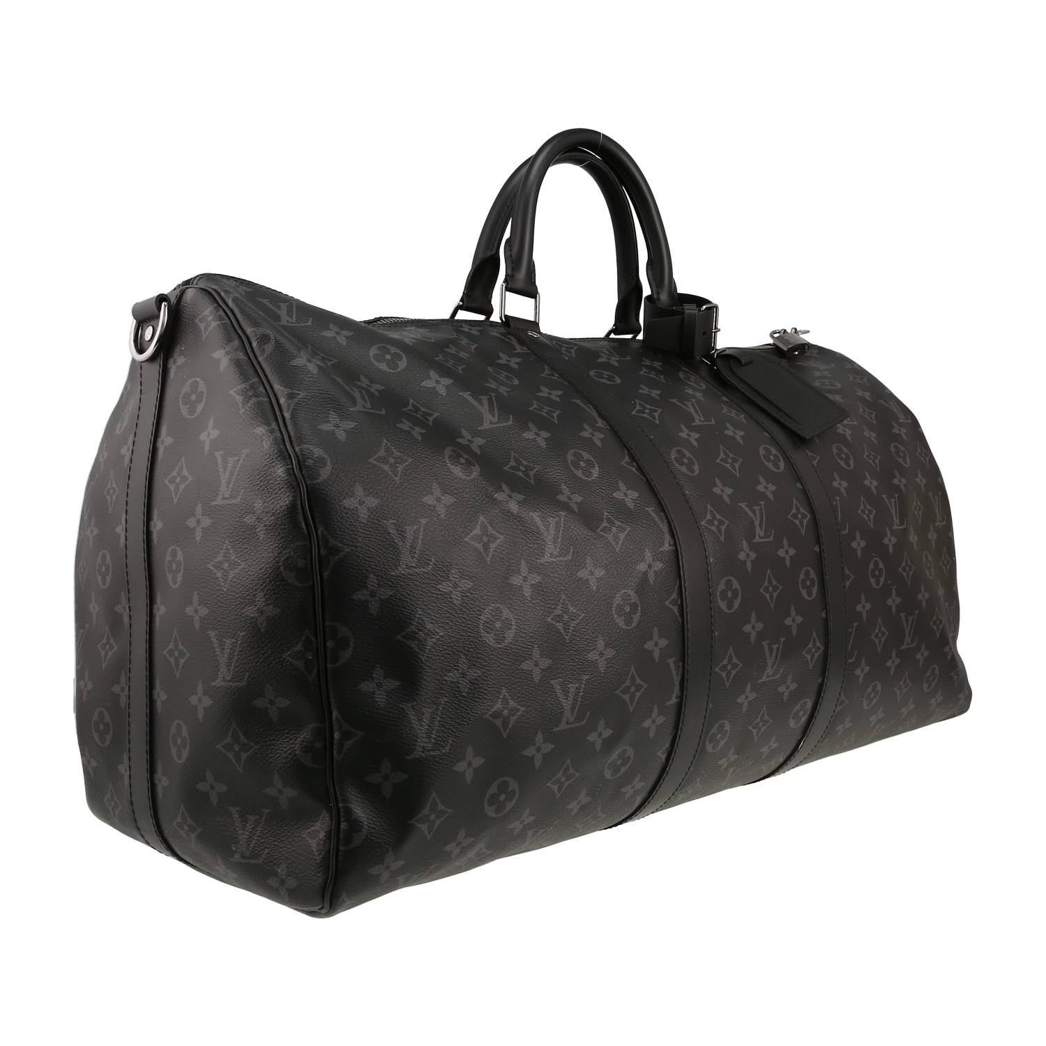 Louis Vuitton  Keepall 55 travel bag  in grey Graphite monogram canvas  and black leather - Detail D3