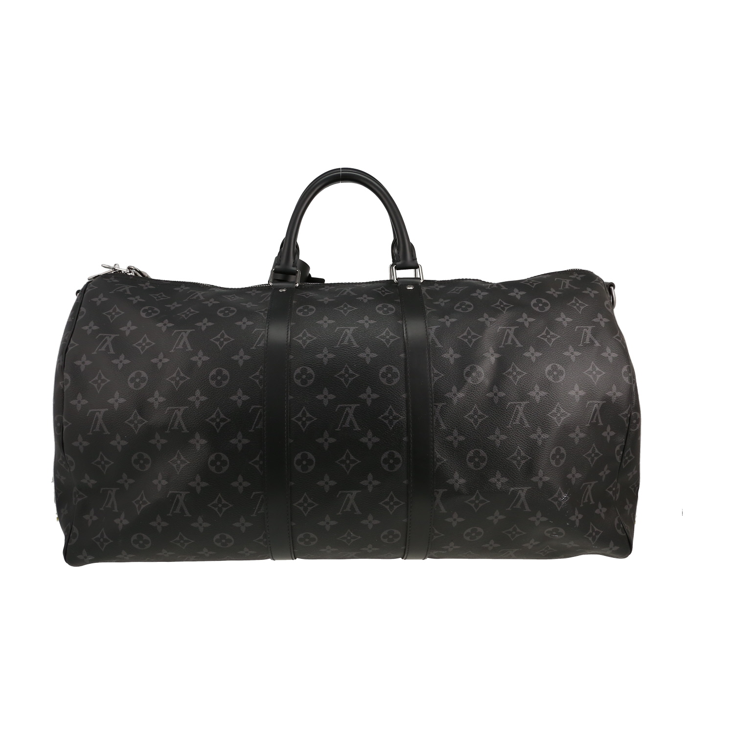 Sac de voyage Louis Vuitton  Keepall 55 en toile monogram gris Graphite et cuir noir - Detail D5