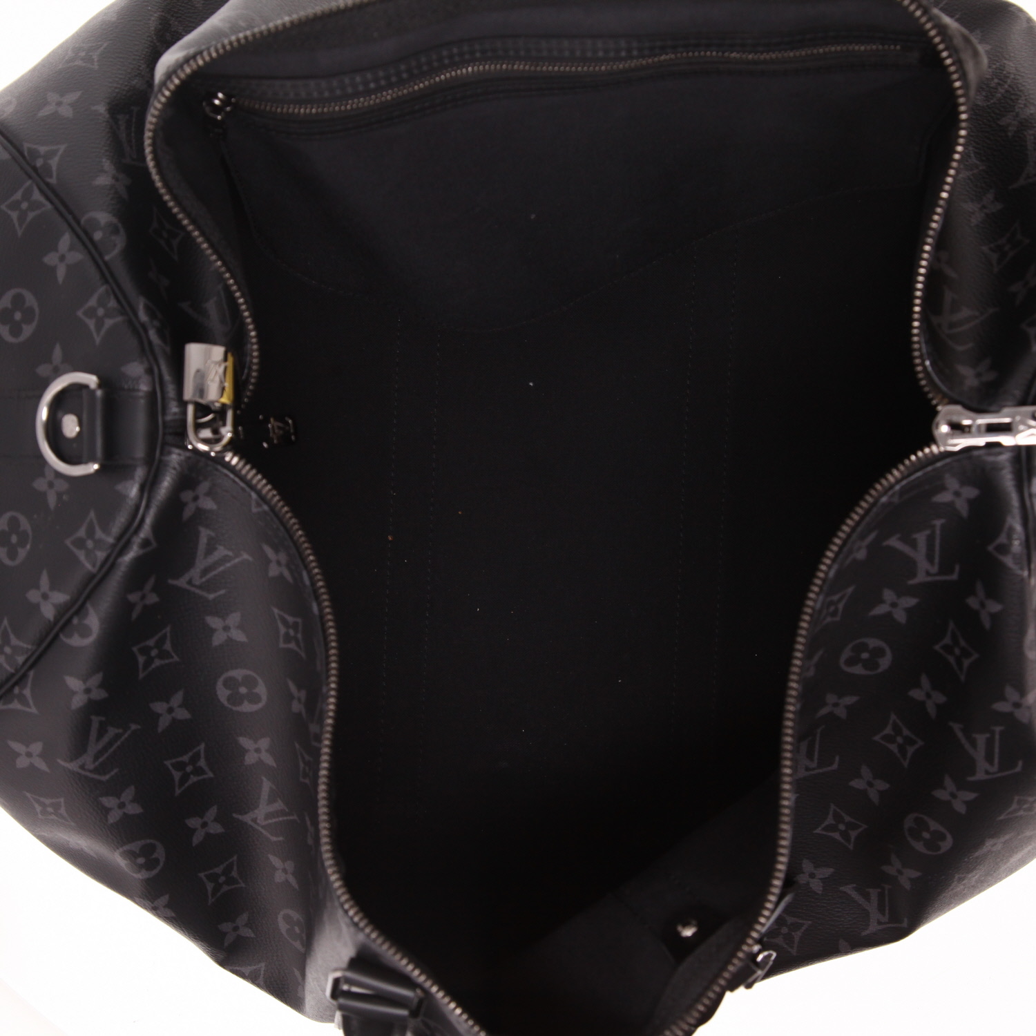 Borsa da viaggio Louis Vuitton  Keepall 55 in tela monogram grigio Graphite e pelle nera - Detail D7