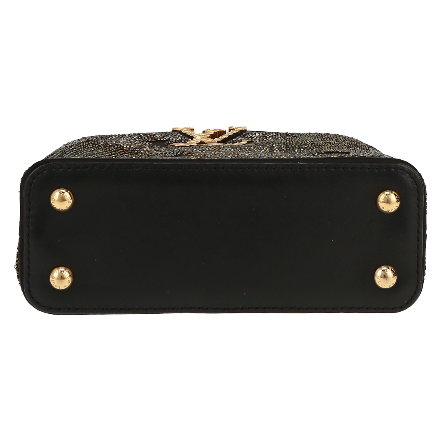 Louis Vuitton  Capucines mini  shoulder bag  in black silk  and gold pearl - Detail D1