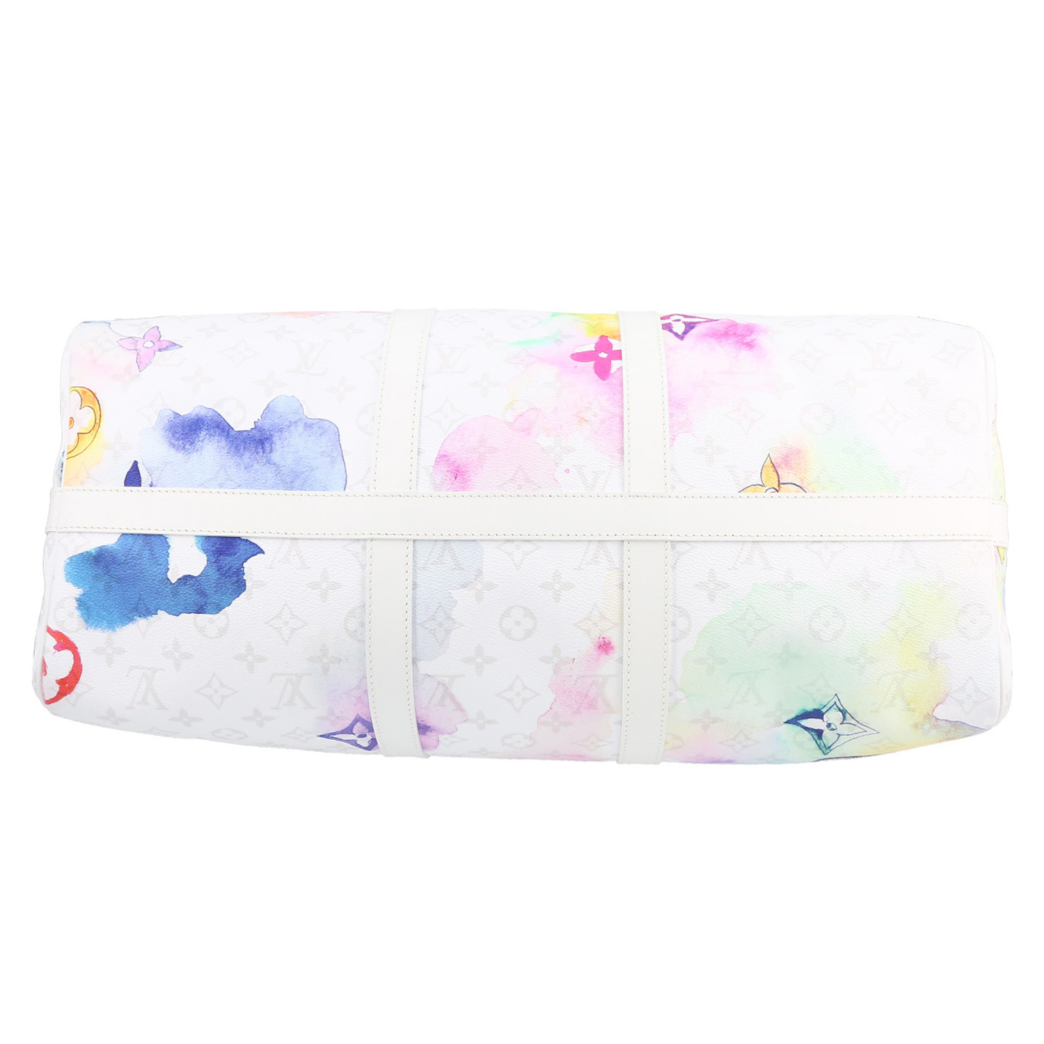 Borsa da viaggio Louis Vuitton  Keepall Editions Limitées in tela monogram multicolore e pelle bianca - Detail D4