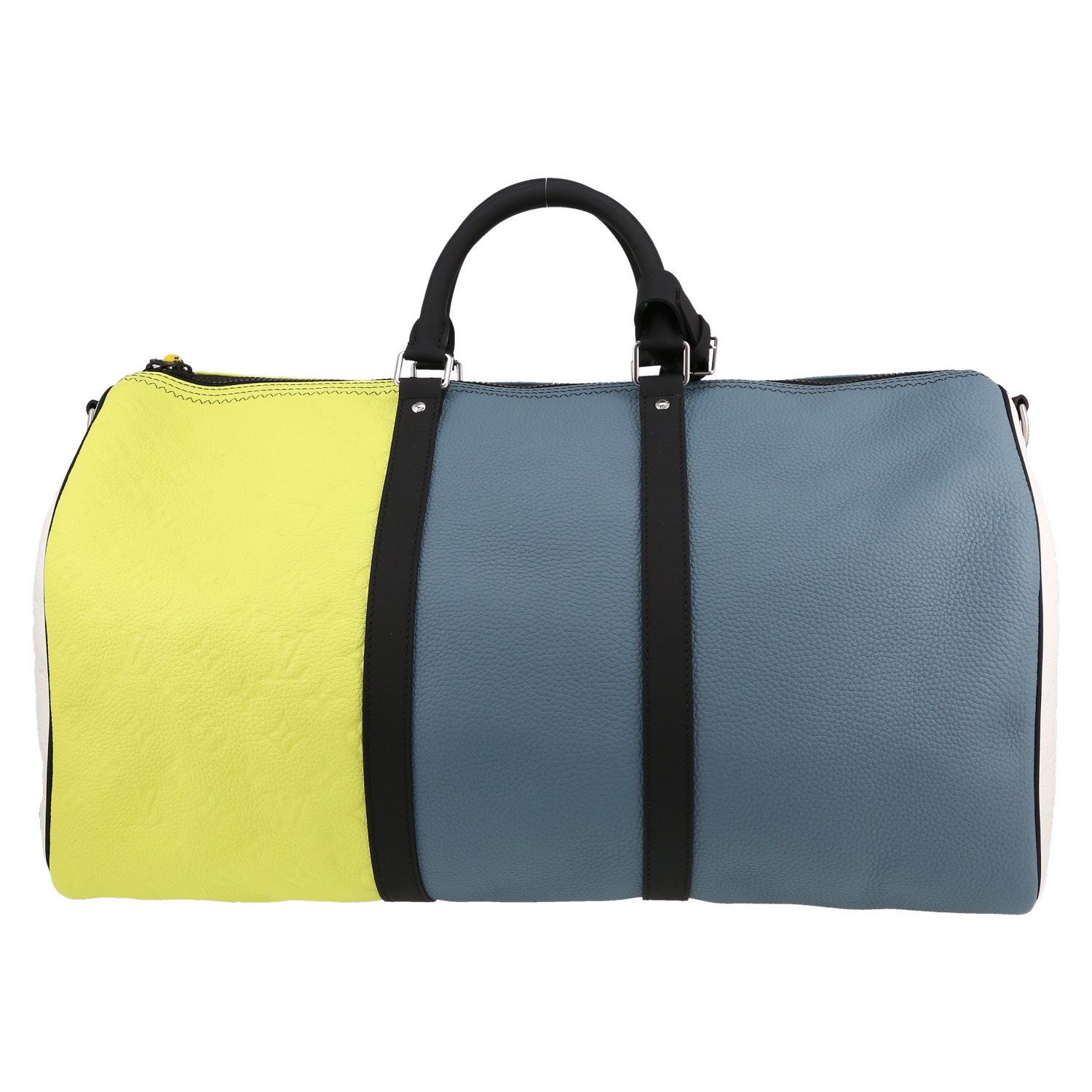 Louis Vuitton  Keepall 50 travel bag  in black, white, yellow and blue monogram leather - Detail D5