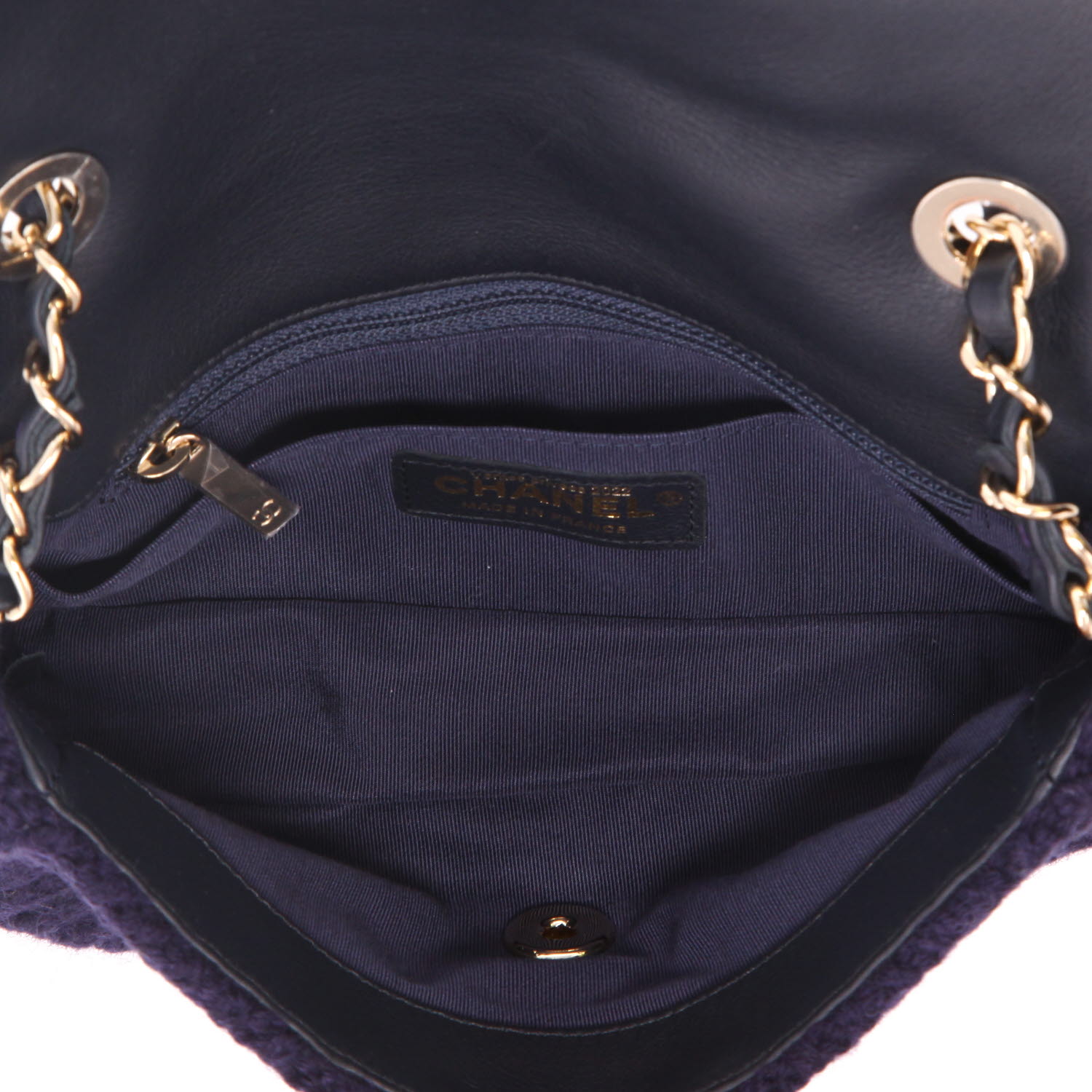 Sac bandoulière Chanel  Timeless Mini en jersey bleu-marine - Detail D3