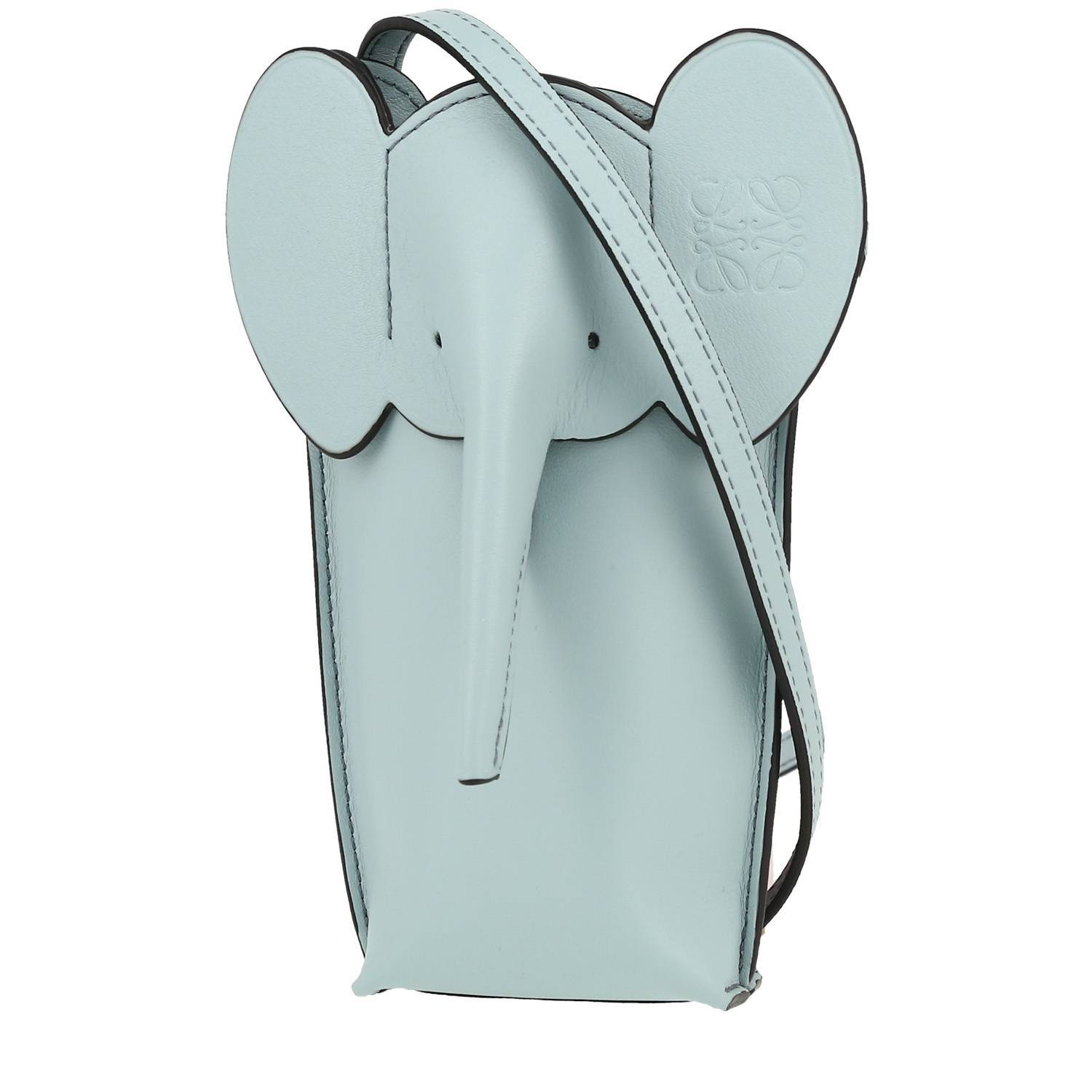 Elephant Pocket Shoulder Bag In Light Blue Leather