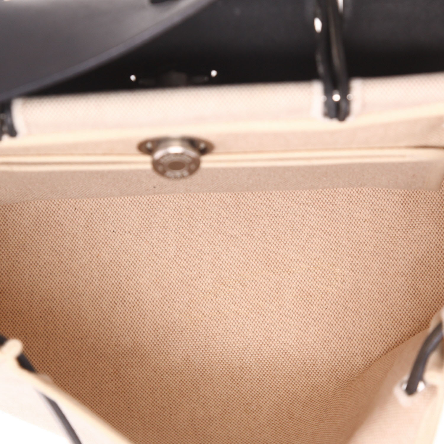 Bolso bandolera Hermès  Herbag en lona beige y vaca Hunter negra - Detail D3