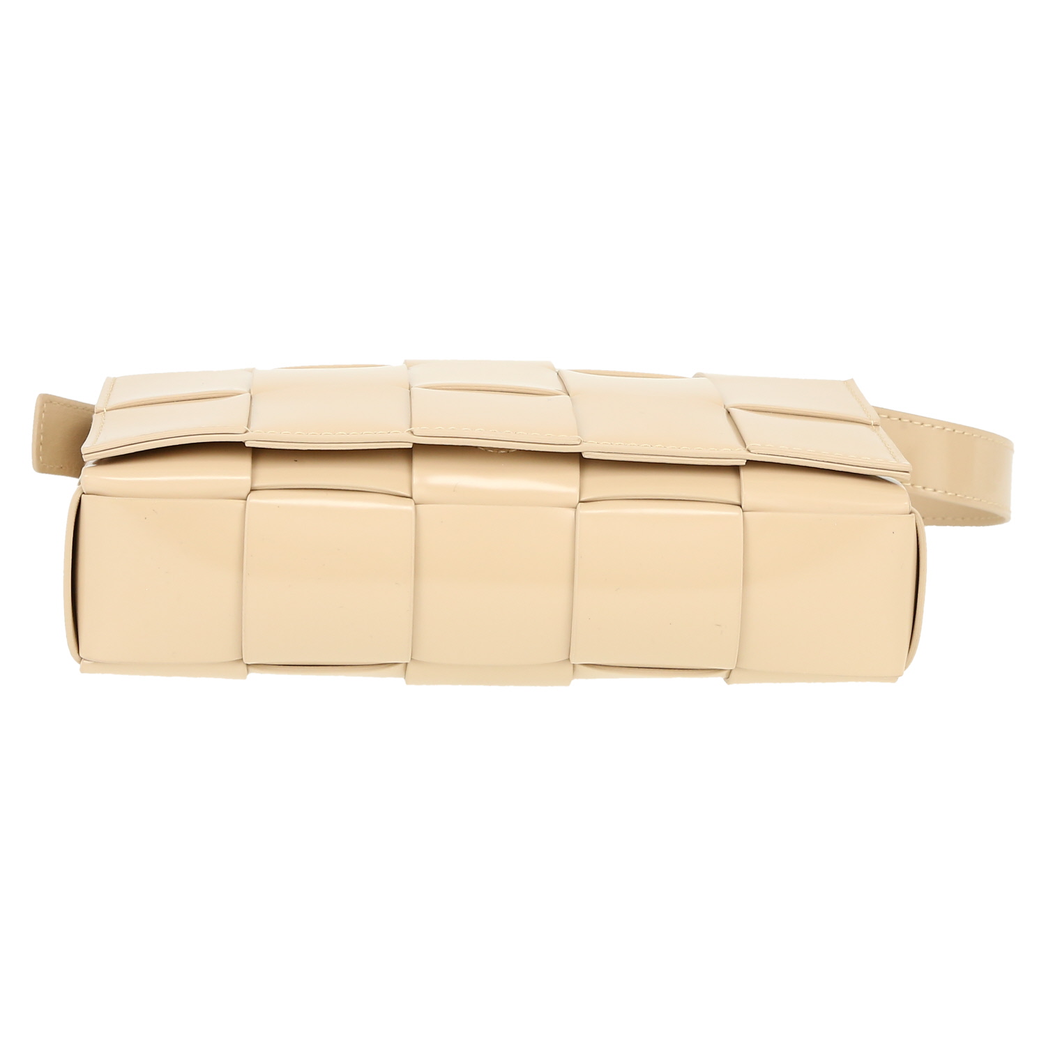 Borsa a tracolla Bottega Veneta  Cassette in pelle verniciata intrecciata beige - Detail D1