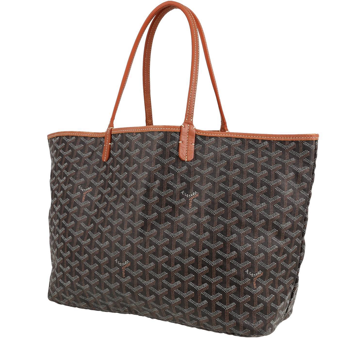 Goyard Saint-Louis shopping bag in black Goyard canvas and brown leather