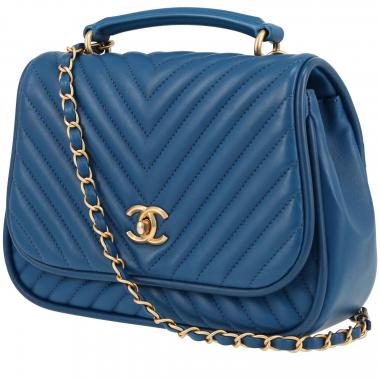 Bolso bandolera Chanel   en cuero acolchado con motivos de espigas azul
