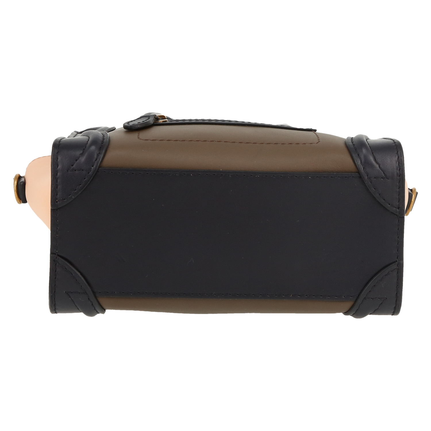 Bolso bandolera Celine  Luggage Nano en cuero negro beige y caqui - Detail D1