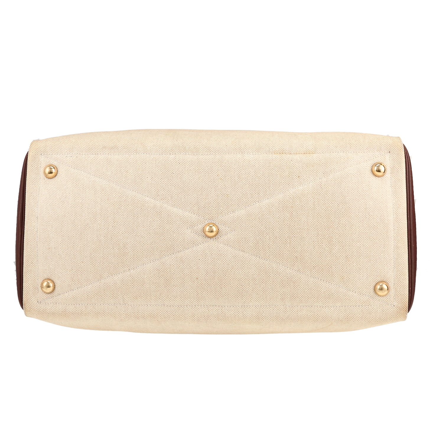 Hermès  Victoria - Travel Bag travel bag  in burgundy togo leather  and beige canvas - Detail D1