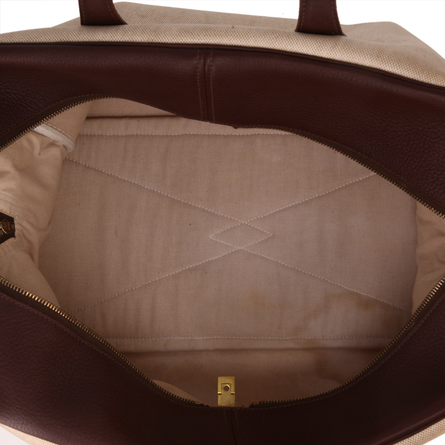 Hermès  Victoria - Travel Bag travel bag  in burgundy togo leather  and beige canvas - Detail D3