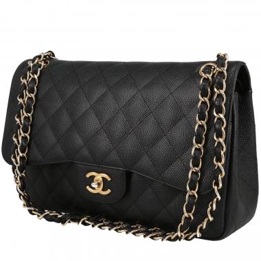 Borsa Chanel  Timeless Jumbo in pelle martellata e trapuntata nera