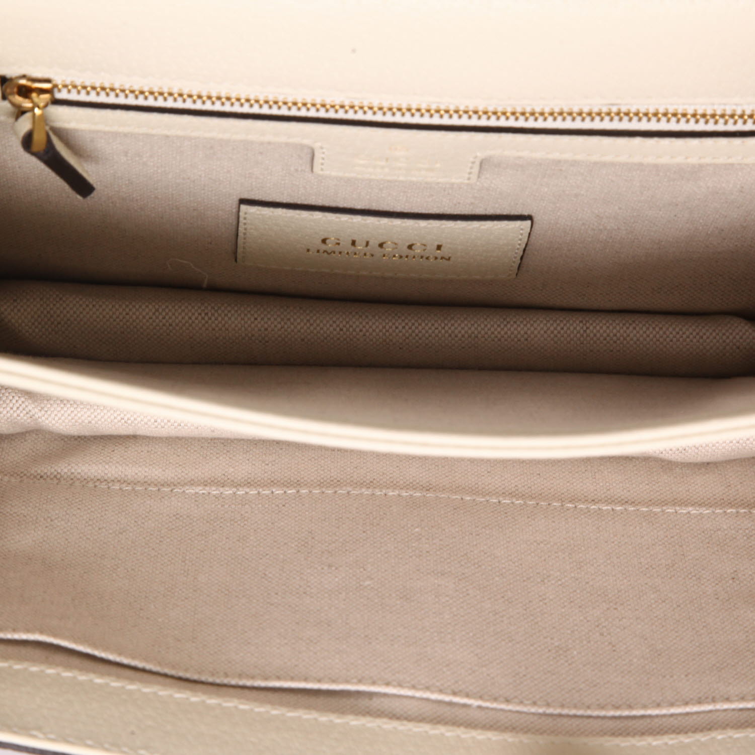Borsa a tracolla Gucci  Ophidia in tela siglata beige e pelle bianca - Detail D3