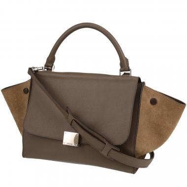 Borsa Celine  Trapeze in pelle color talpa e camoscio beige