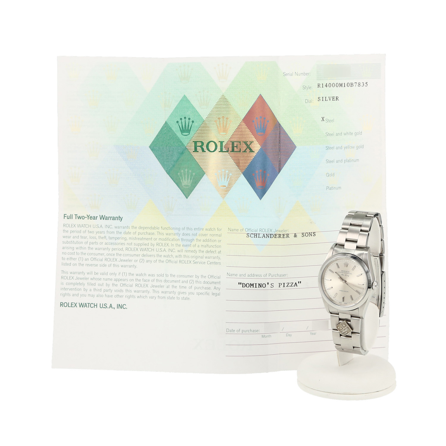 Orologio Rolex Air King " Domino's" in acciaio Ref: Rolex - 14000M  Circa 2005