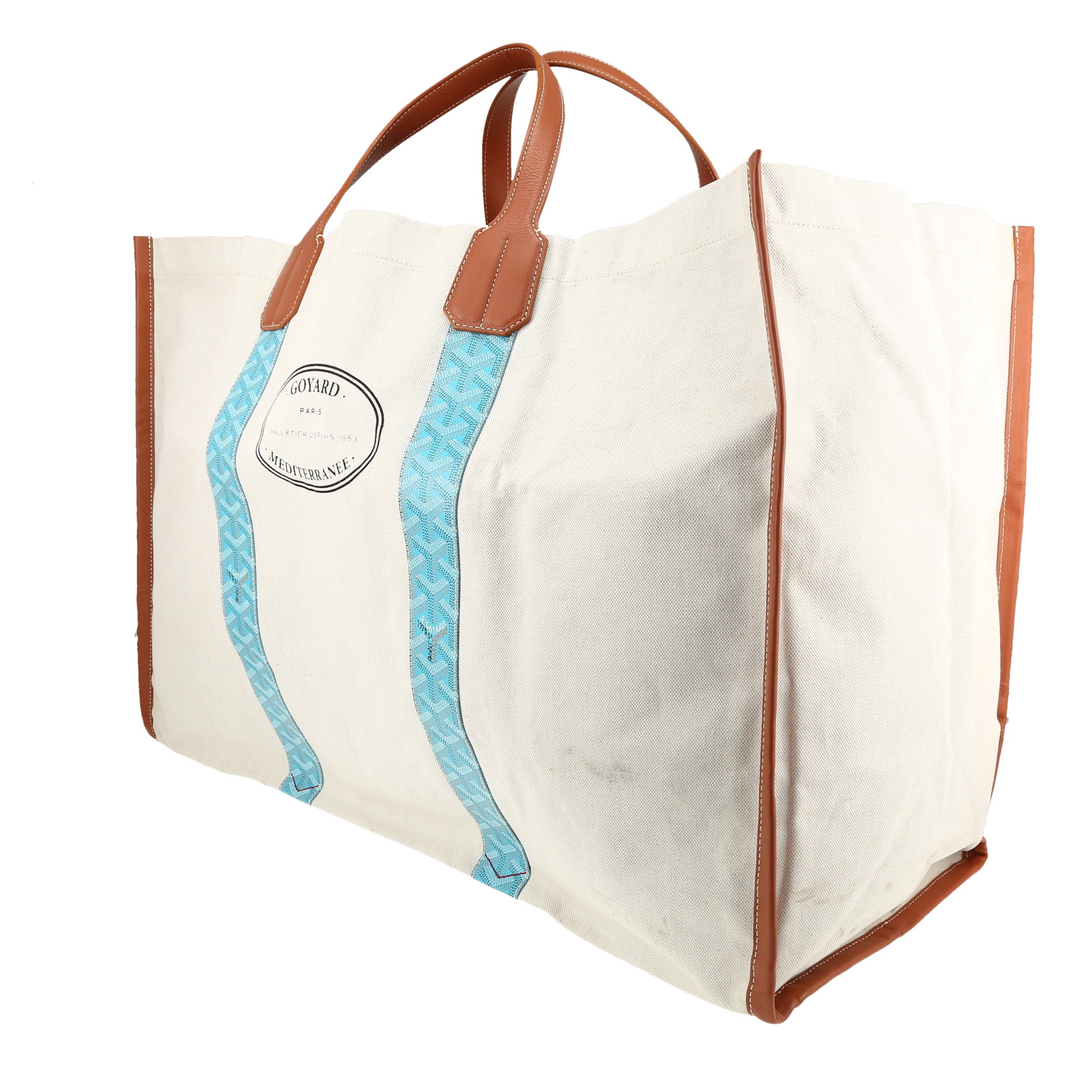 Goyard  Roseline shopping bag  in white canvas  and  Goyard canvas - Detail D2