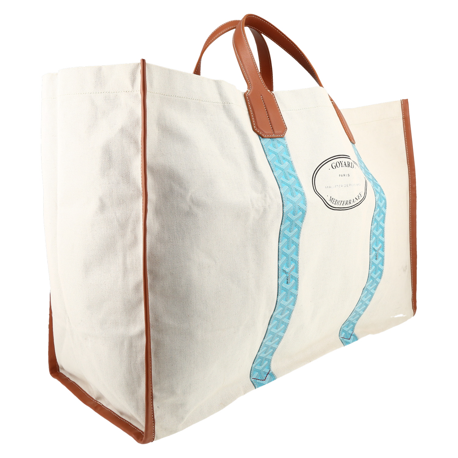 Goyard  Roseline shopping bag  in white canvas  and  Goyard canvas - Detail D3